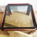 Coffee table in teak and smoked glass 1970