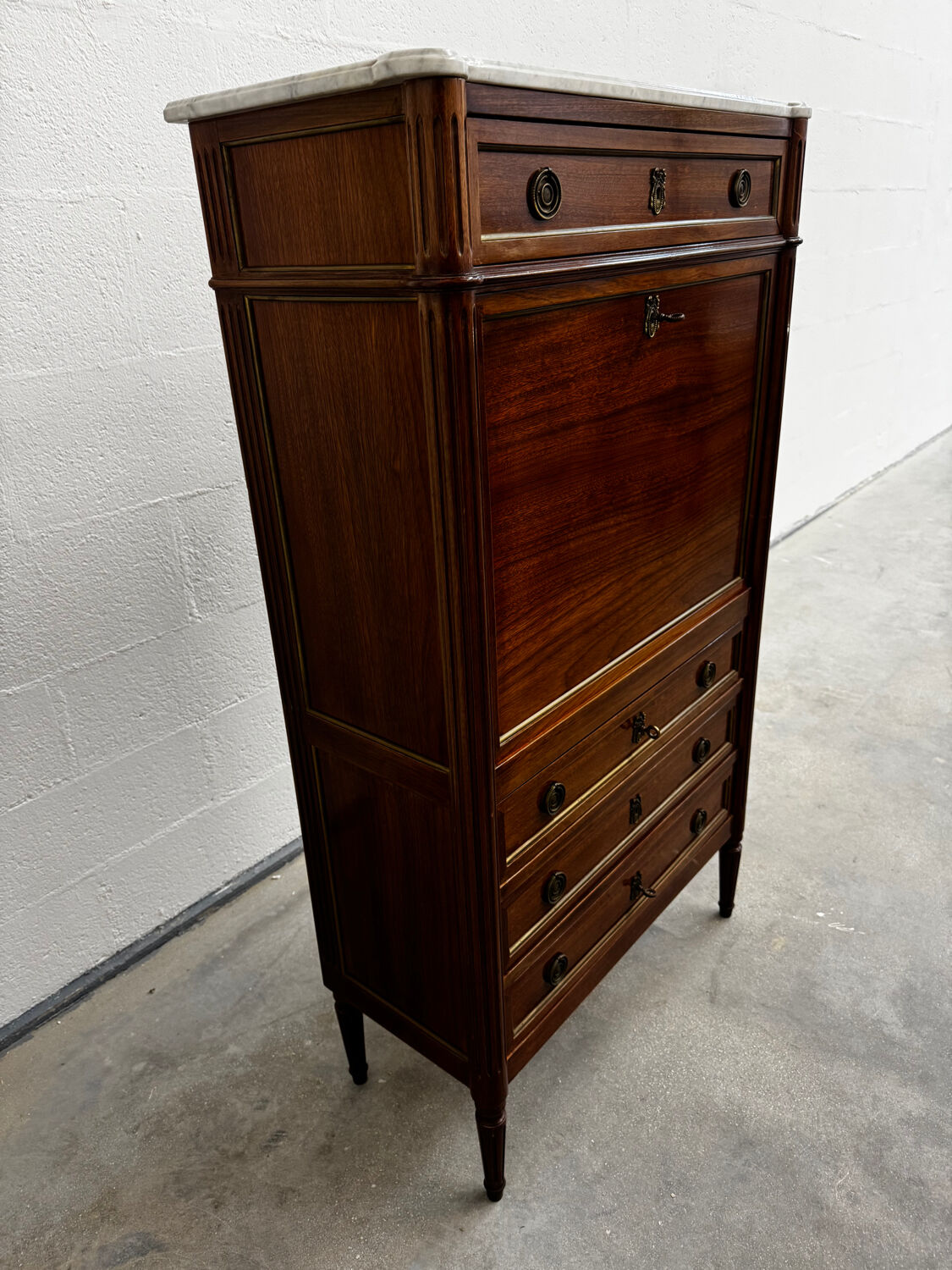 Louis XVI style secretary with marble top