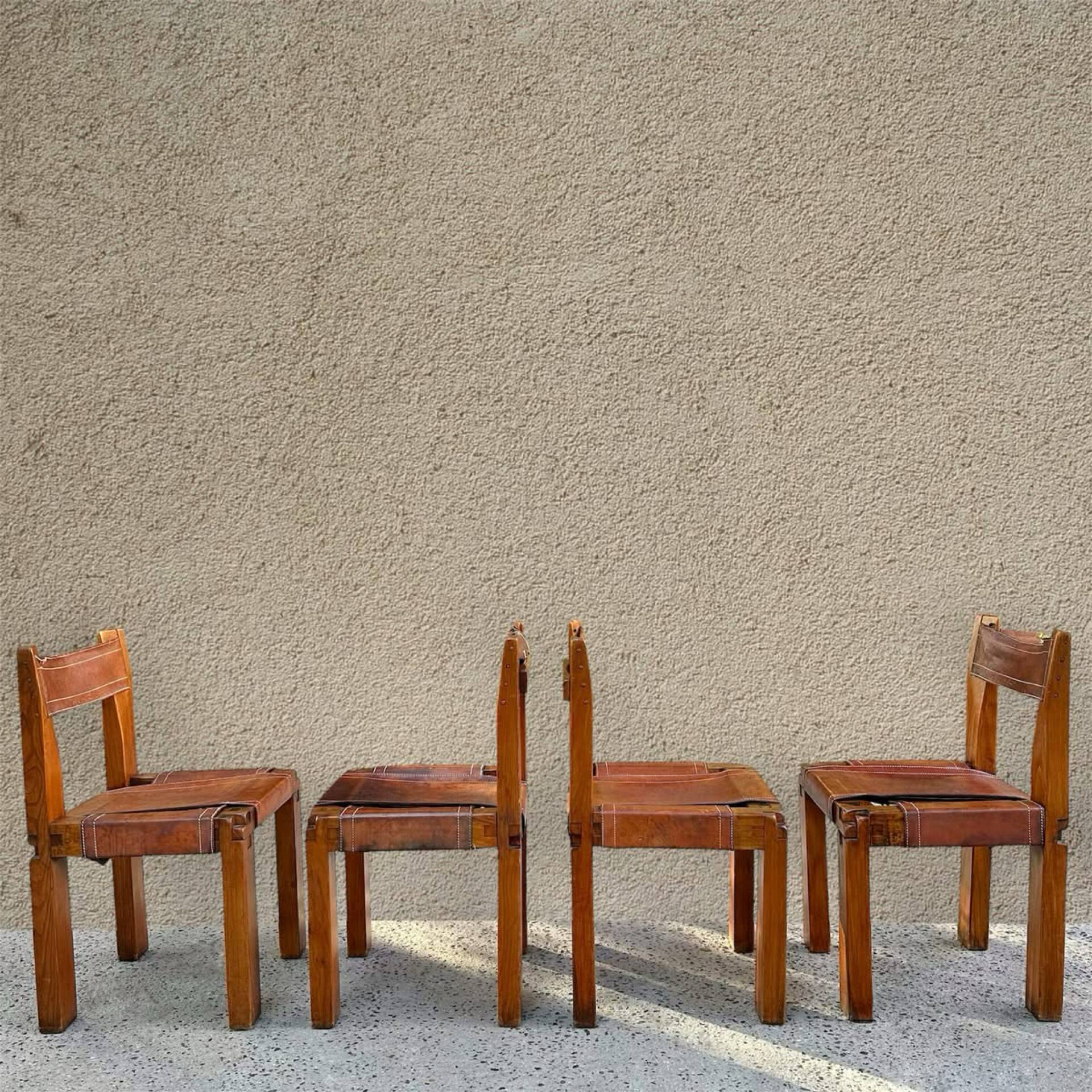 Suite de 4 chaises S11 X par Pierre Chapo, 1960