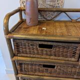 Commode vintage en rotin et osier
