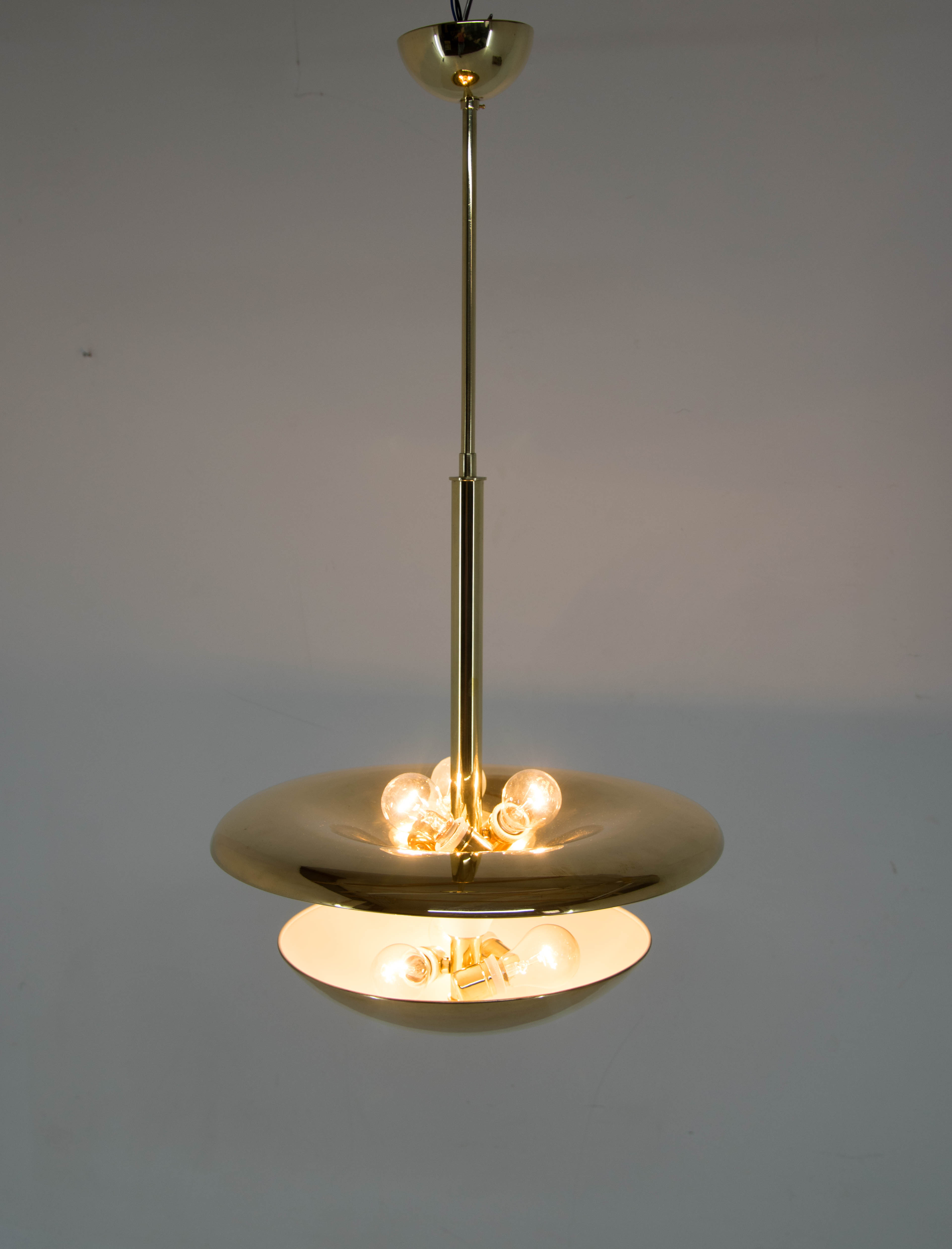 Brass Bauhaus chandelier by Franta Anyz, 1920s, restored