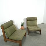Green leather and oak wood armchair
