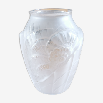 Vase art déco blanc verre dépoli et translucide