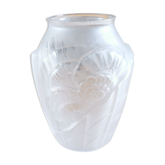 Vase art déco blanc verre dépoli et translucide