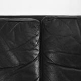 Mid-century modern black leather Scandinavian sofa, 1960s