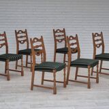 1970s, set of 6 Danish dining chairs, original condition, oak wood, furniture wool.