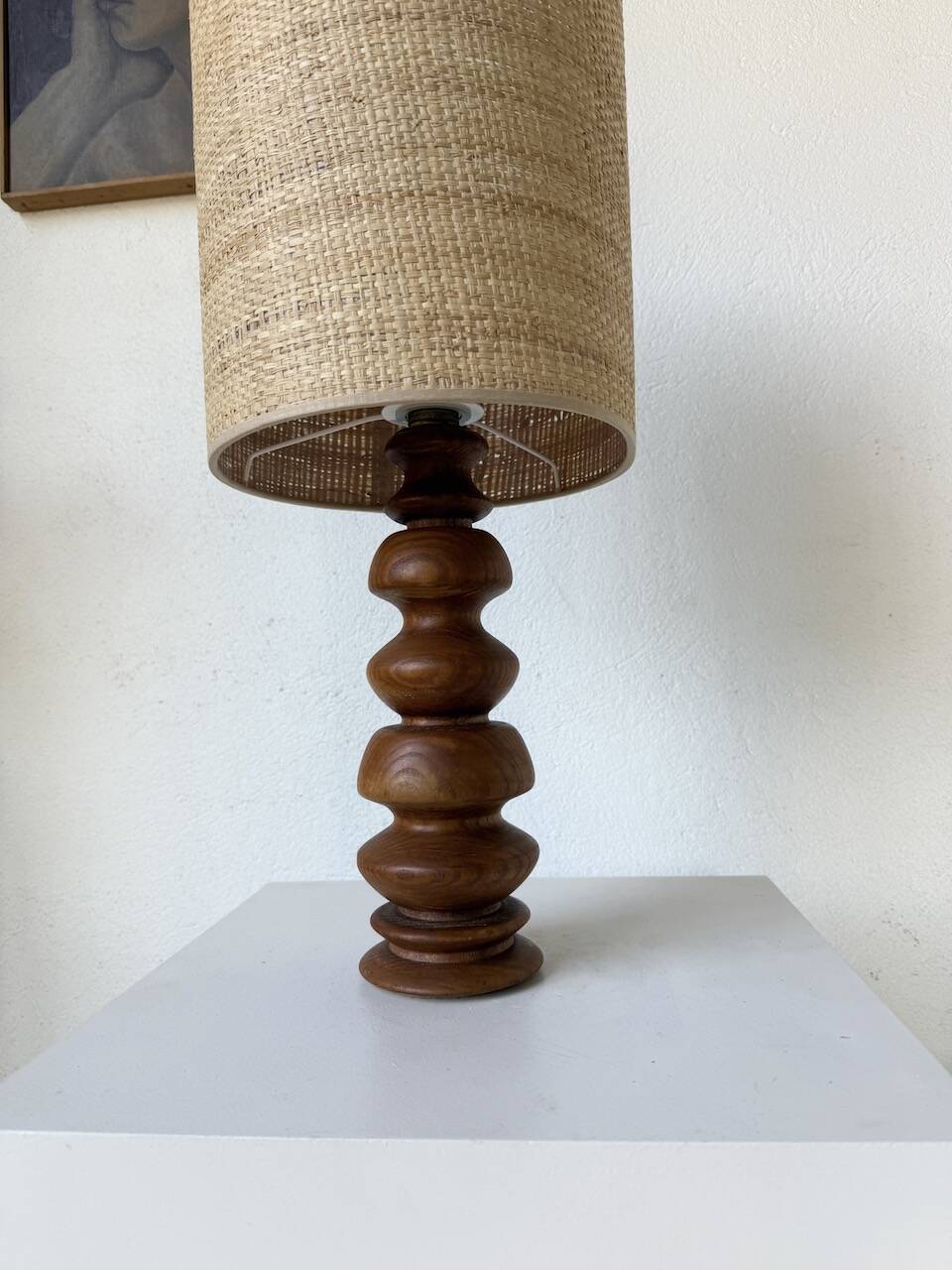 1950s turned oak wood table lamp