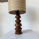 1950s turned oak wood table lamp