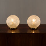 21112K Pair of Tessuto Vetri Venini table lamps with Murano glass swirl bowl shades, 1970s