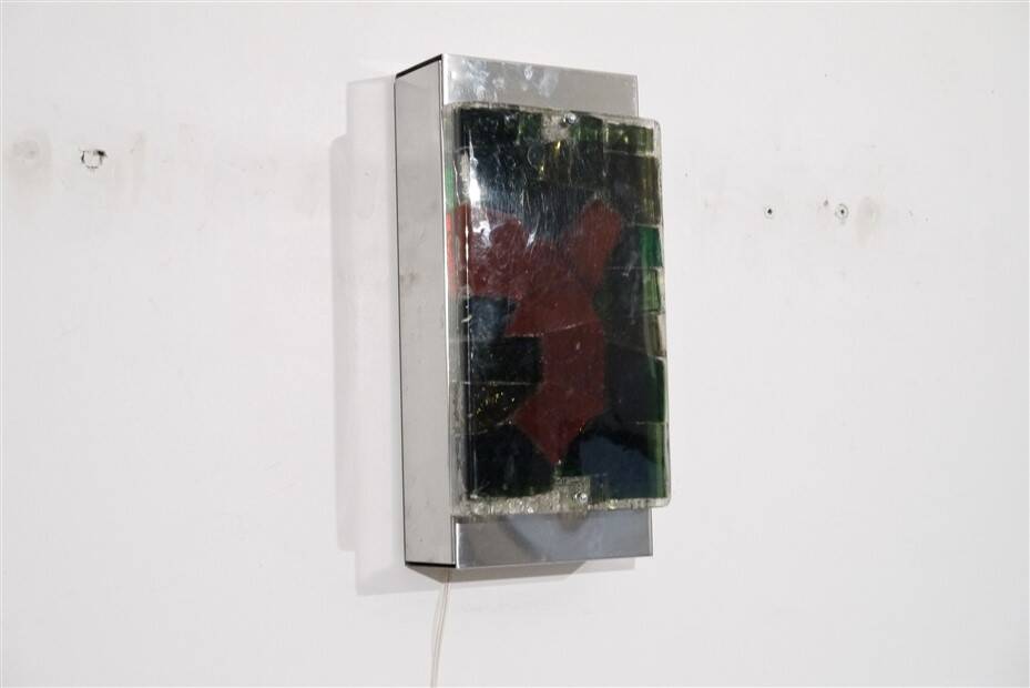 Large 1970 wall lamp in resin and glass