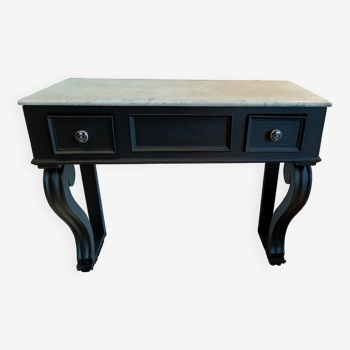Black wooden dressing table with white marble top
