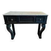 Black wooden dressing table with white marble top