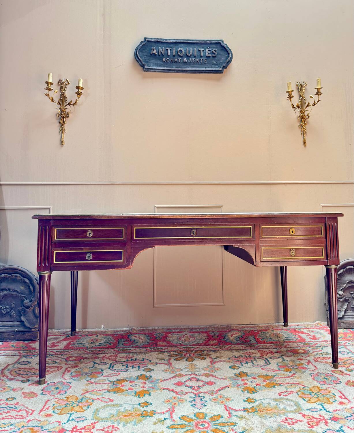 Louis XVI style double-sided mahogany desk, 19th century