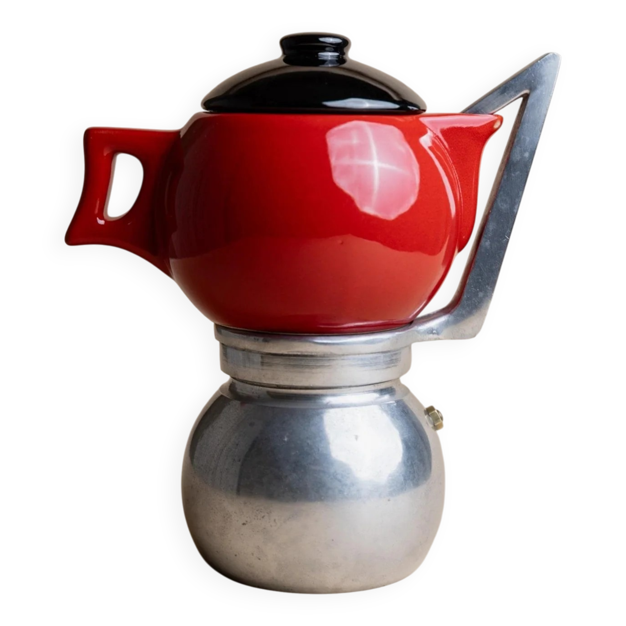 Vintage Red Ceramic Moka Maker by Caffe Cellana, Italy – 1980s Pop Art Design, For Multiple Coffees