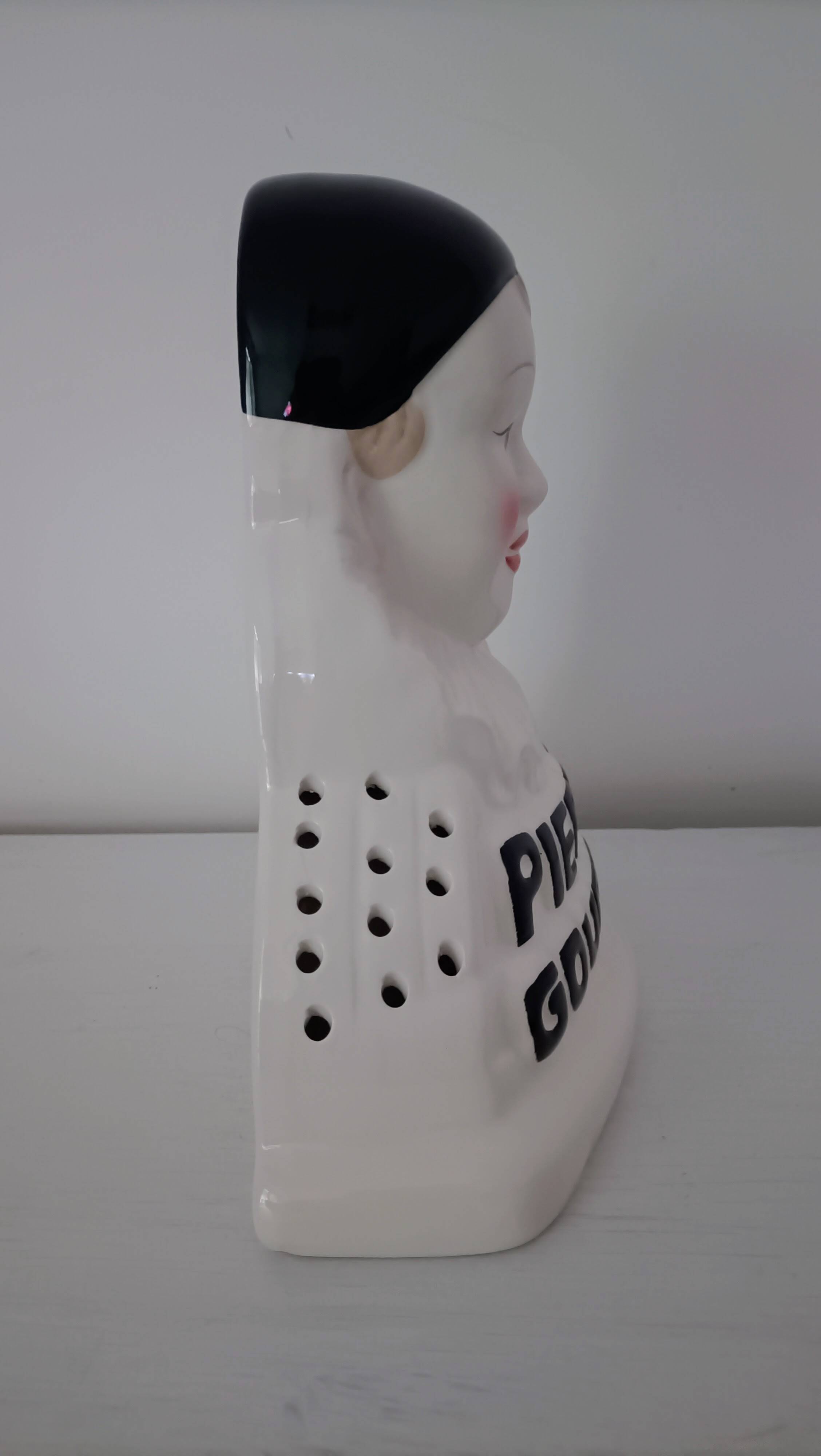 Advertising lollipop display with gourmet Pierrot bust in porcelain