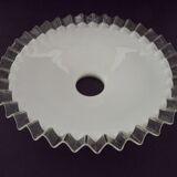 French frilled glass pendant shade, white opaline glass with a clear scalloped edge.