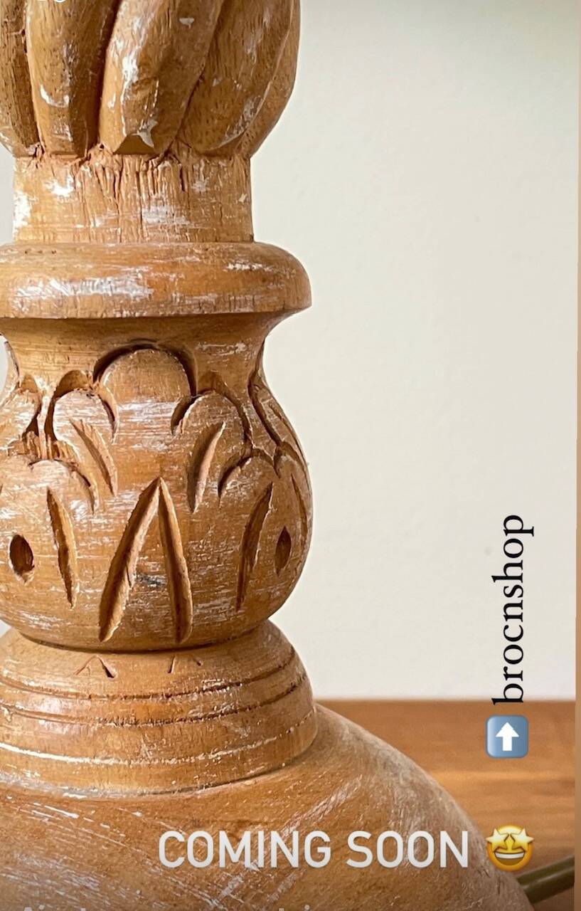 Carved wood lamp
