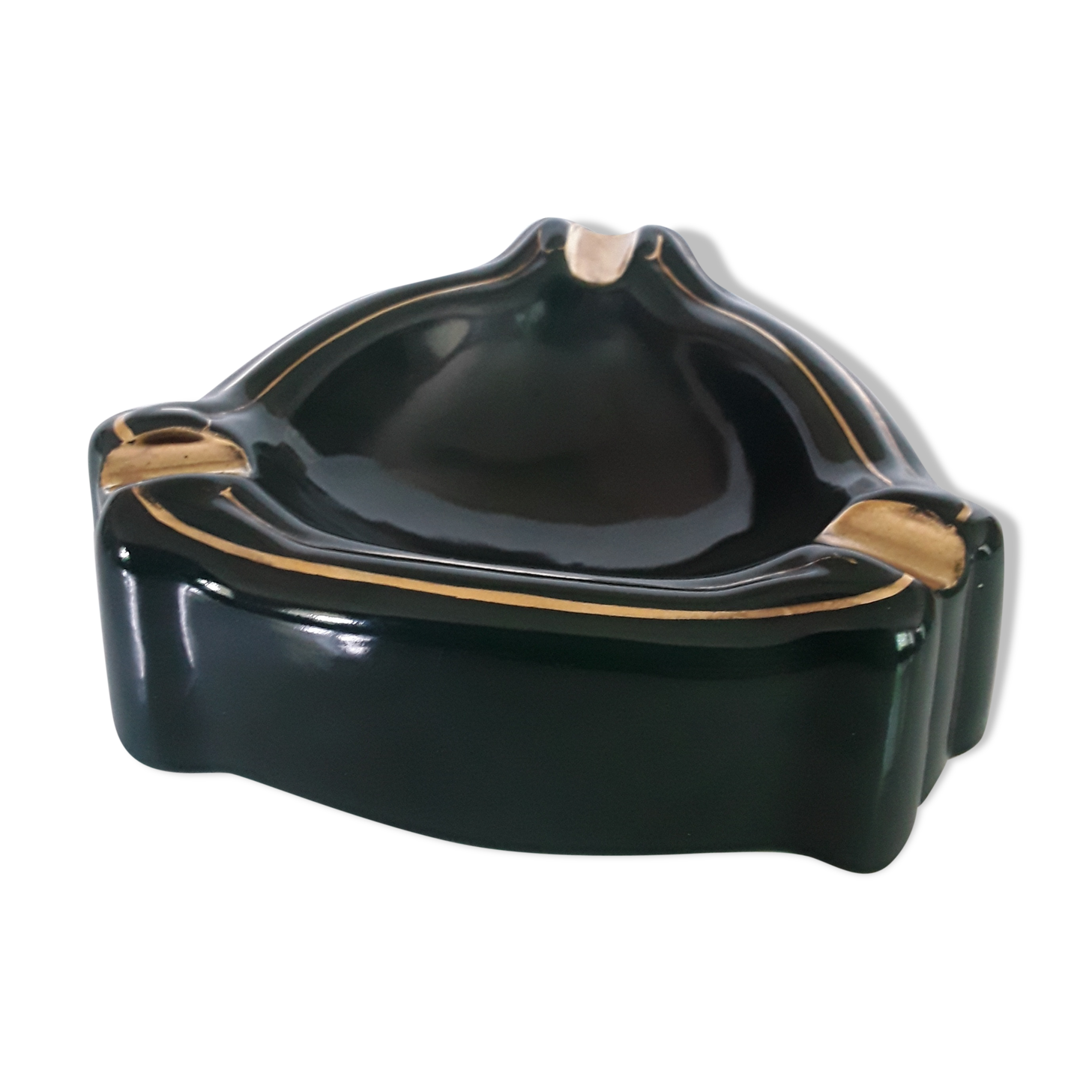Salins green and gold earthenware ashtray