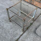 Table basse vintage en laiton et chrome par Pierre Vandel, Paris, années 1970