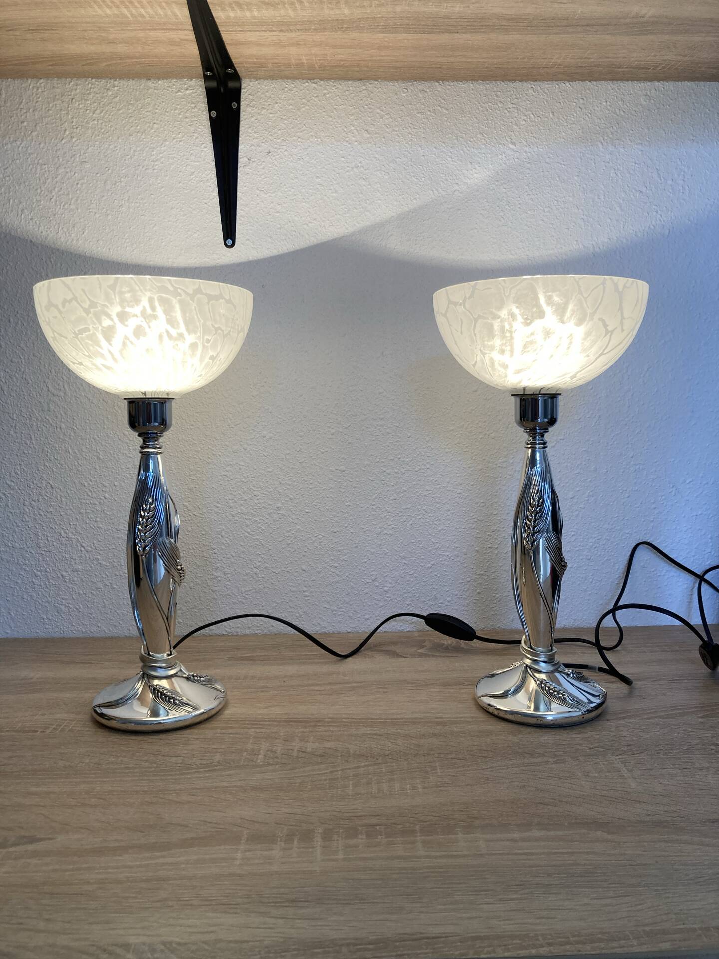 Pair of silver lamps by Marcello Gorgio with Murano lampshades.