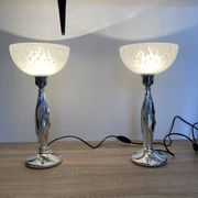 Paire de lampe argentée de Marcello gorgio abat jour murano