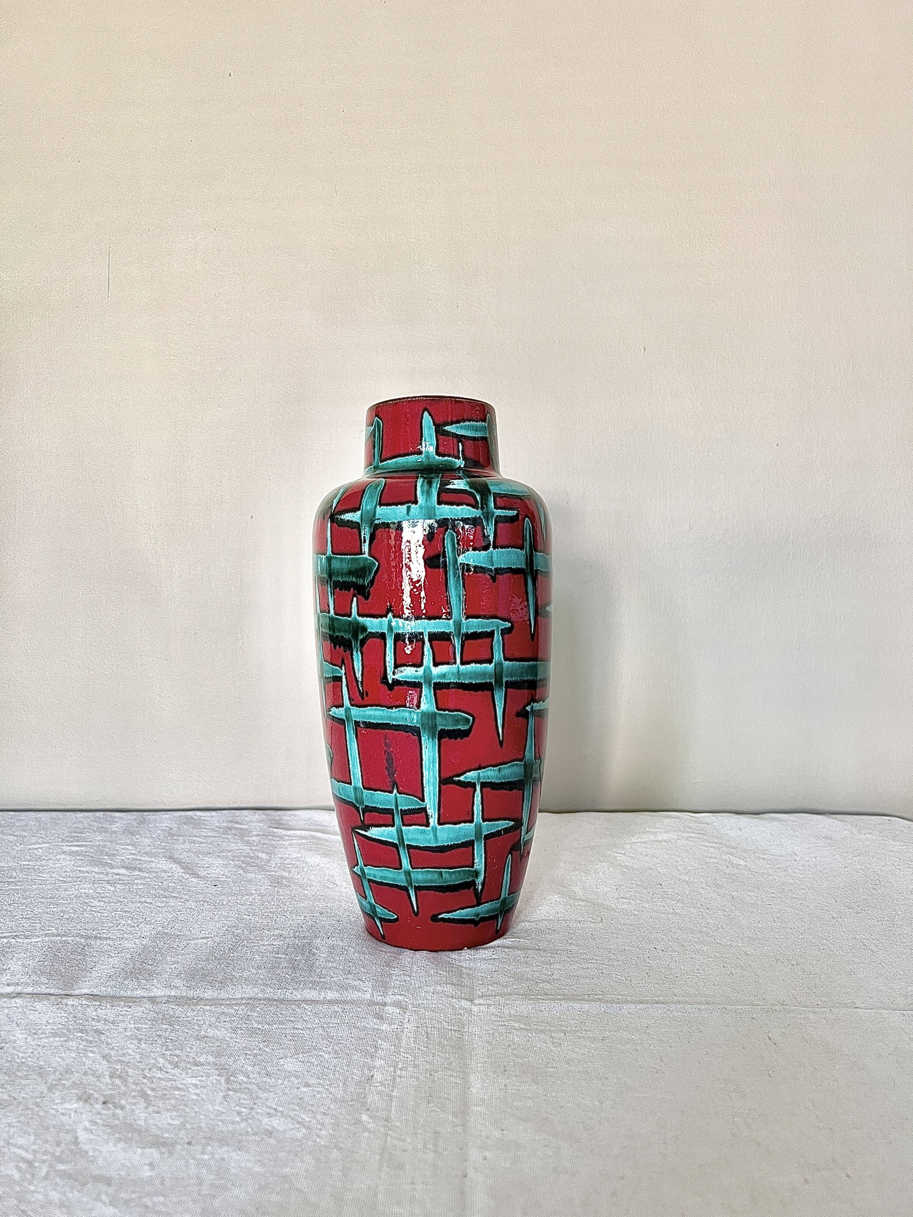 Vintage West-Germany vase by Scheurich with handpainted Bamboo decor