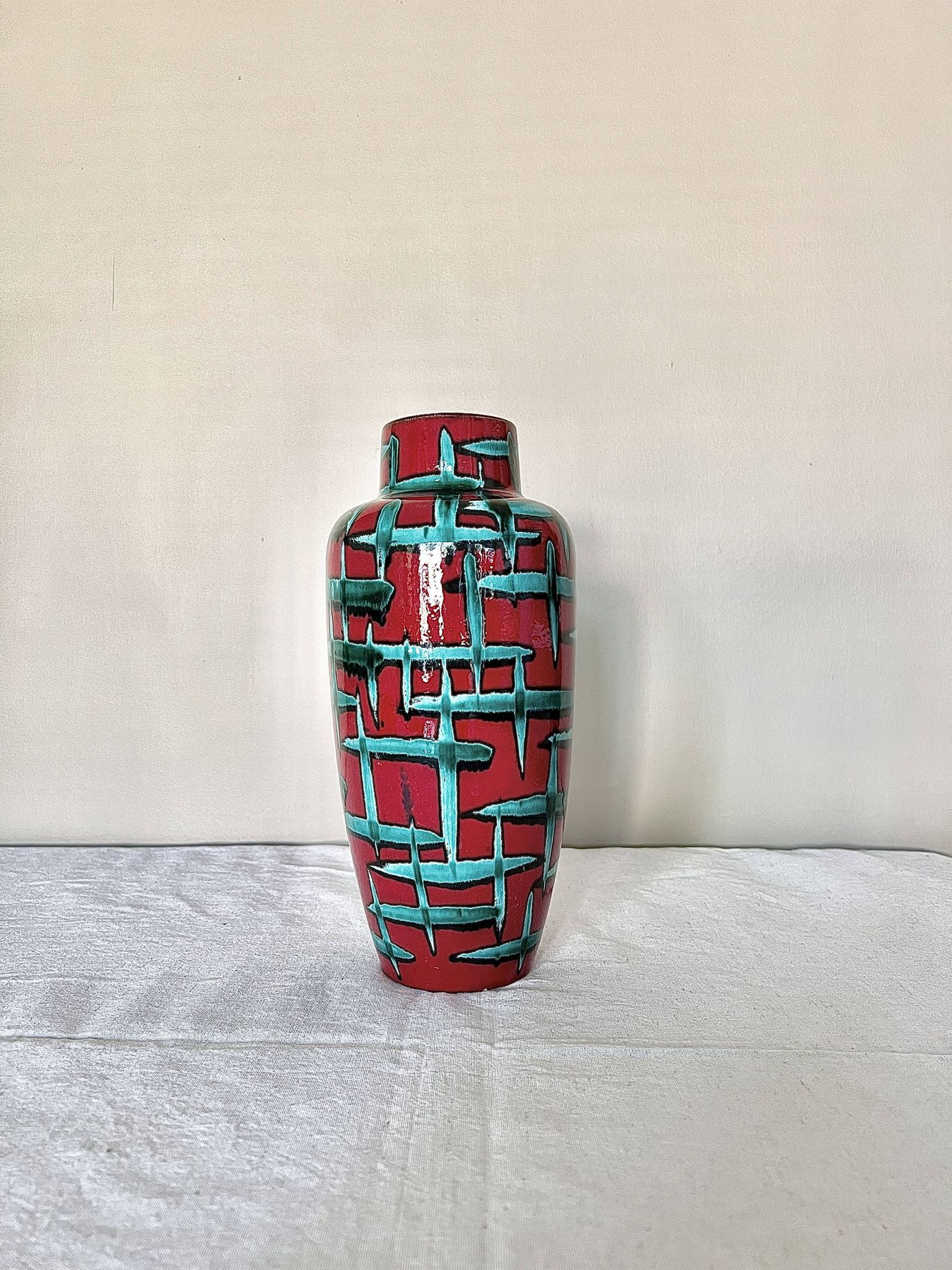 Vintage West-Germany vase by Scheurich with handpainted Bamboo decor