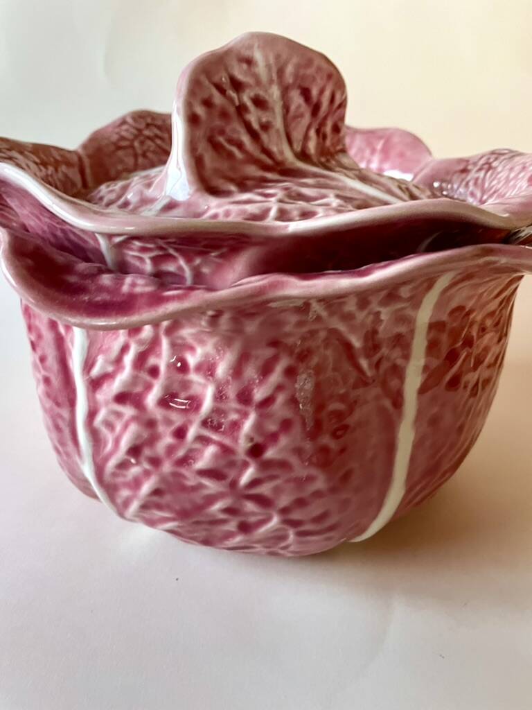 Secla soup tureen vintage pastel rose in Majolica – Cabbage model – 1970s