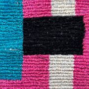 Moroccan Berber rug corridor in pink and blue wool.