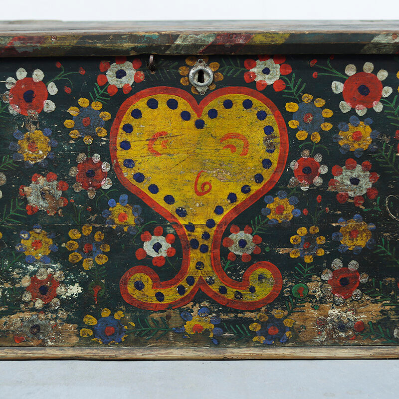 Antique Folk Art Painted bridal chest