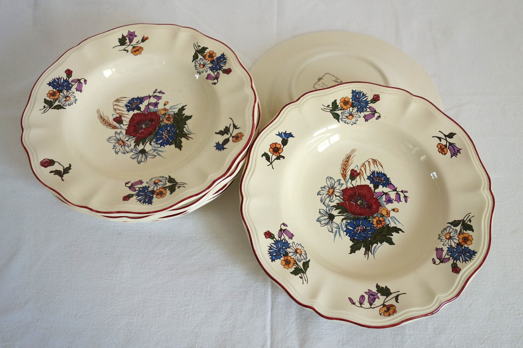 Set of 6 hollow plates in earthenware Sarreguemines Model "Agreste" vintage