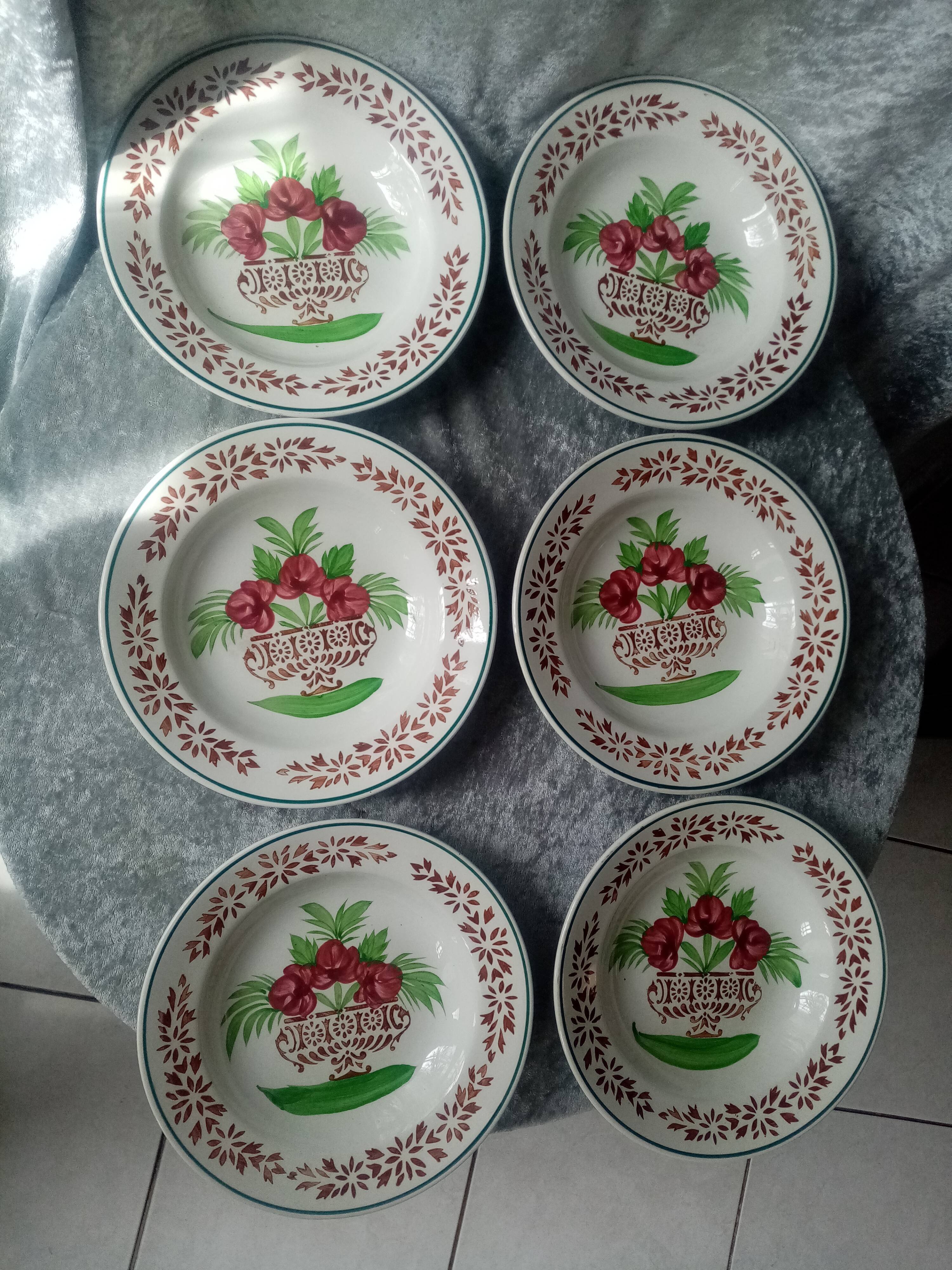 Series of 6 hollow plates digoin sarreguemines