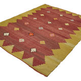 Area kilim rug 6.9x5 ft 210x153 cm yellow red floor rugs vintage rug decorativ