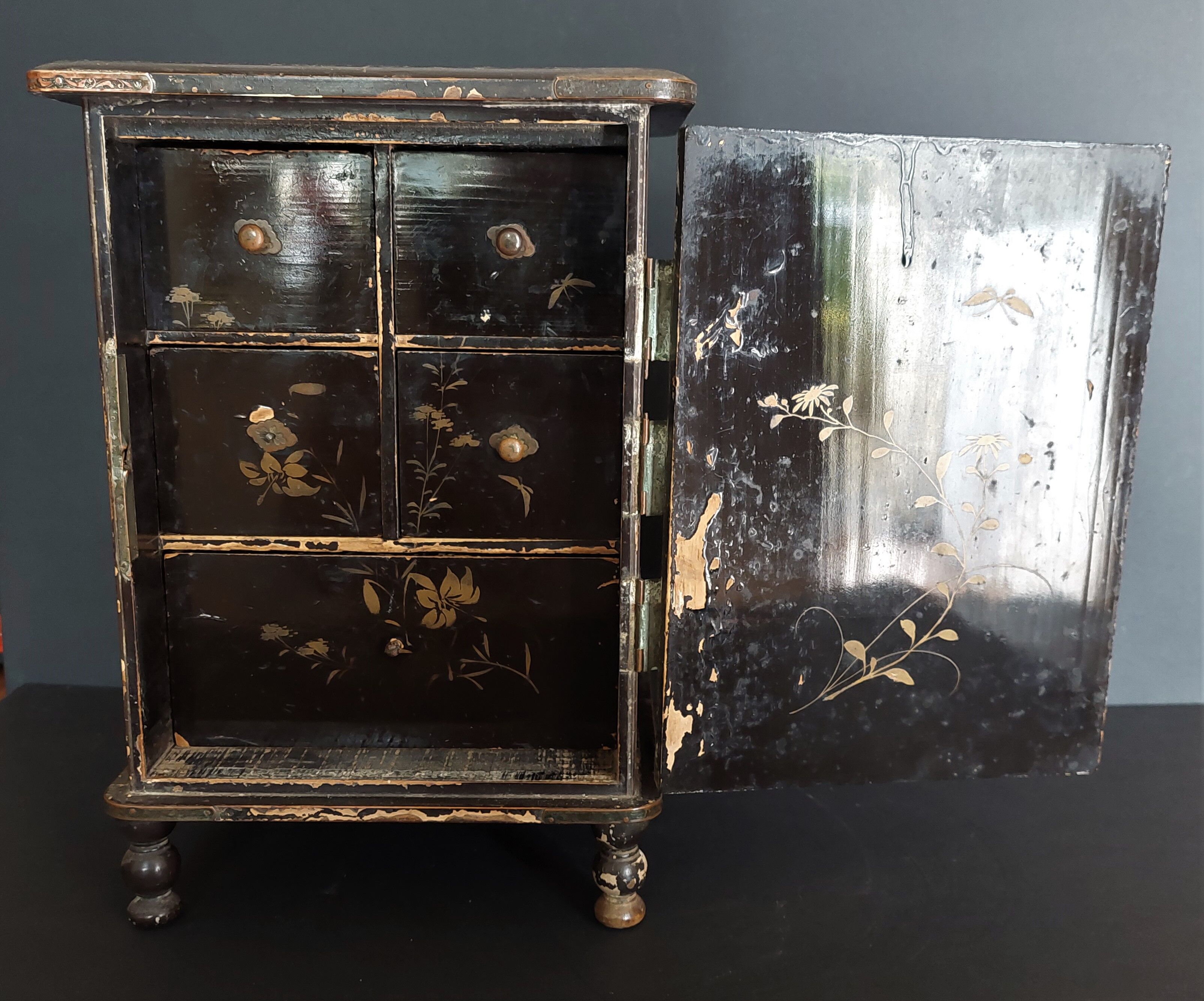 Cabinet furniture japan edo period signature and color photo
