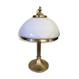 Vintage brass mushroom lamp and opaline