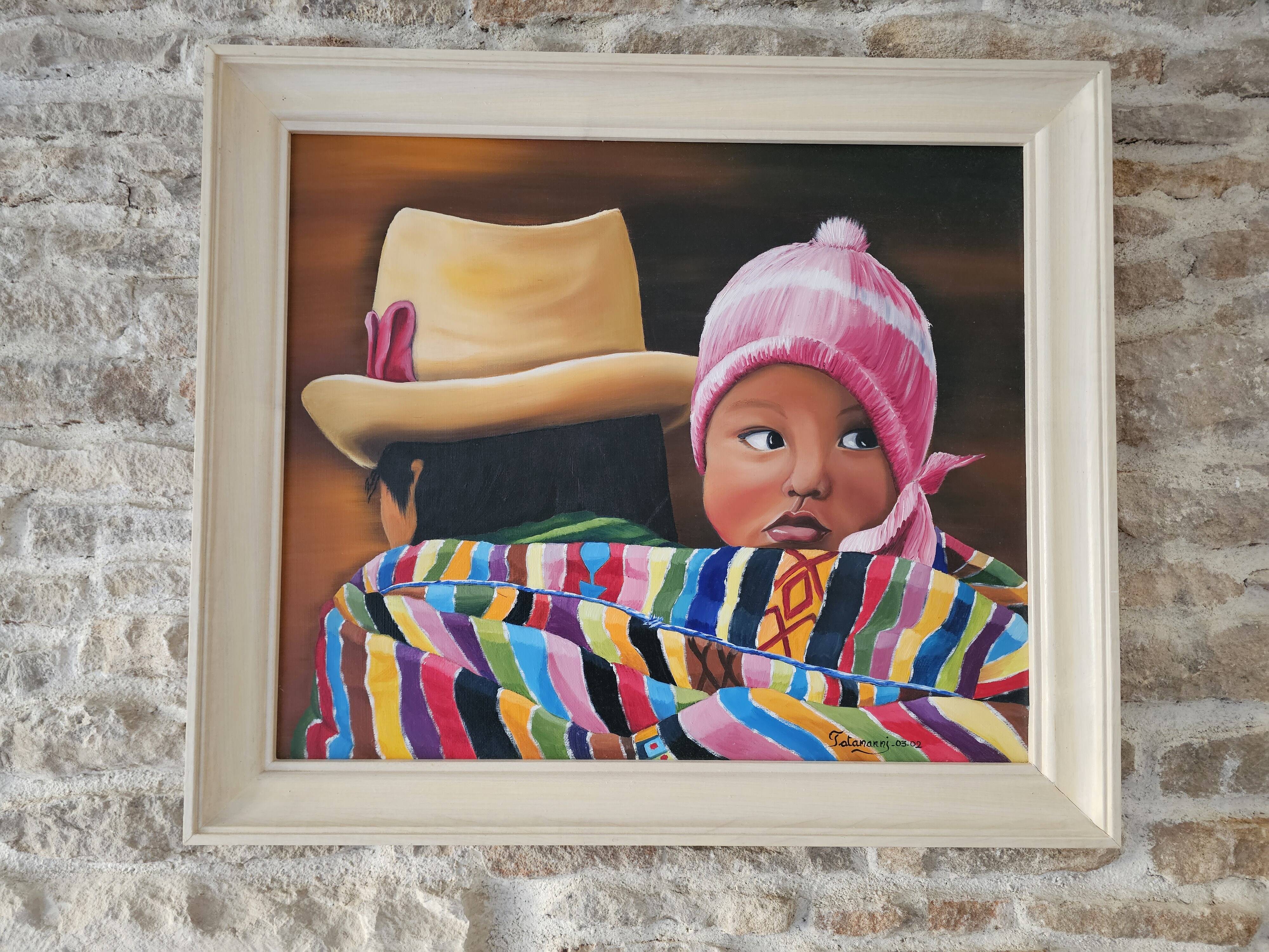 Oil painting on canvas, "The Child of Peru," signed Patricia Tatananni