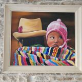 Oil painting on canvas, "The Child of Peru," signed Patricia Tatananni