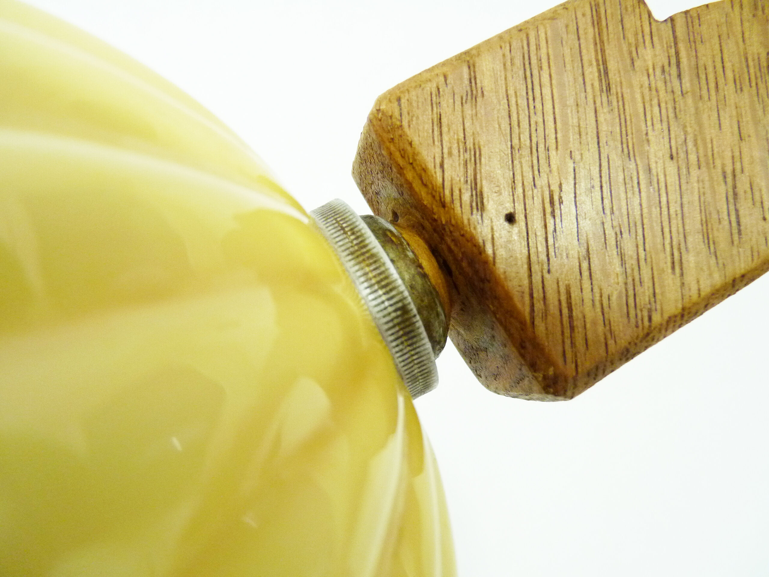 Art deco modernist wooden table lamp globe in yellow glass