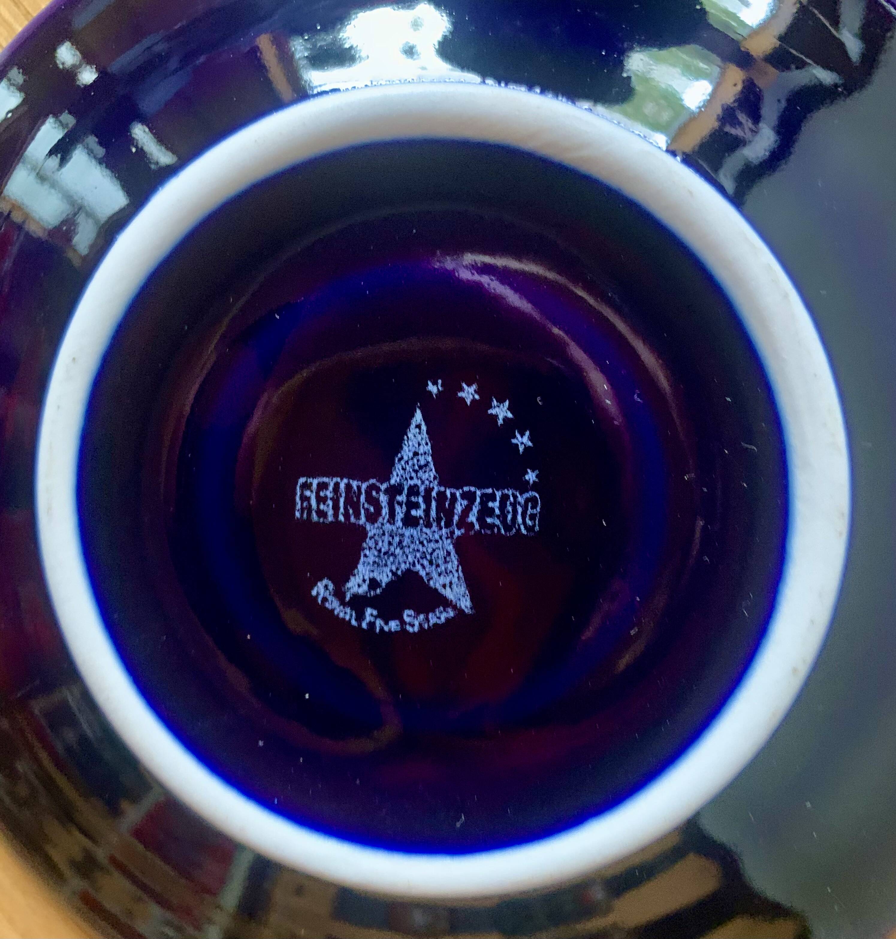 Vintage midnight blue coffee and dessert set with white dots - Glazed ceramic Feinsteinzeug