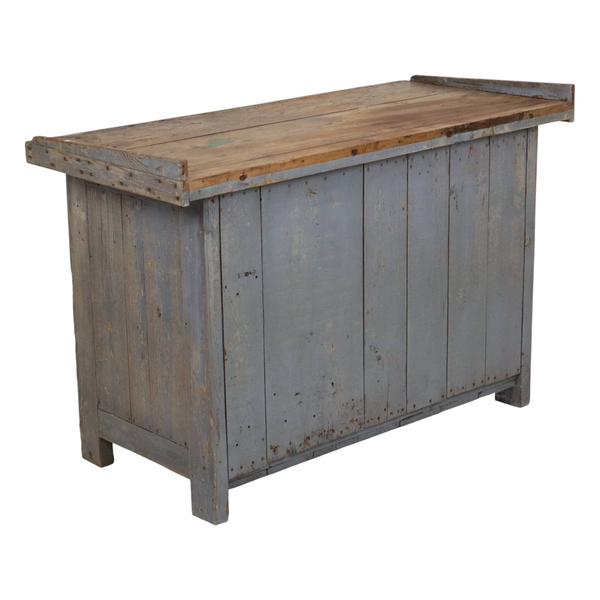 Characterful Old Blue Workbench Sideboard Unique 124cm
