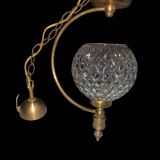 Old pendant light, structured glass globe - gilded brass