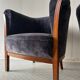 Paire de fauteuils tonneau vintage en velours bleu gris - année 50/60