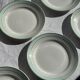Set of 7 antique flat plates in turquoise earthenware with a gold rim D22