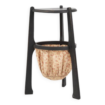 Art Nouveau Side Table in Blackened Wood with Storage Basket, Belgium, 1890