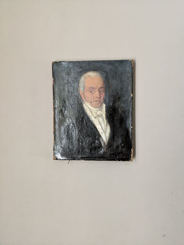 Portrait ancien huile sur toile décoration campagne