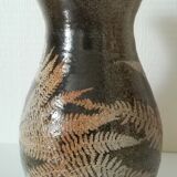 Vintage enamelled ceramic vase decorated with ferns