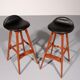 Design bar stool in wood and black leather by Erik Buch 1960