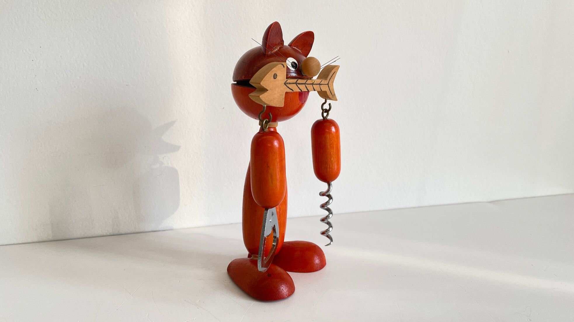 Vintage wooden cat corkscrew