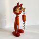 Tire-bouchon chat en bois vintage