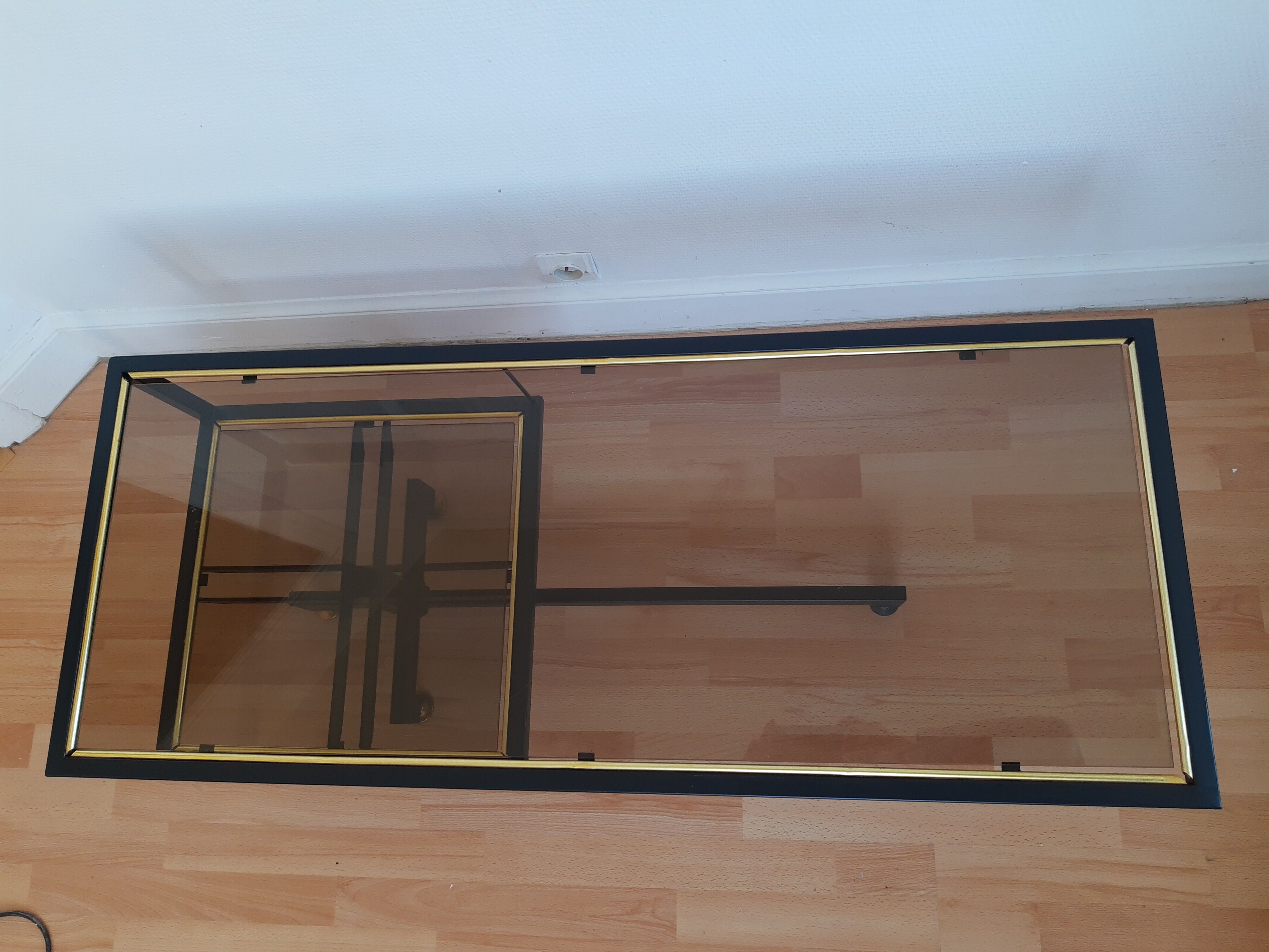 Vintage industrial coffee table metal and glass